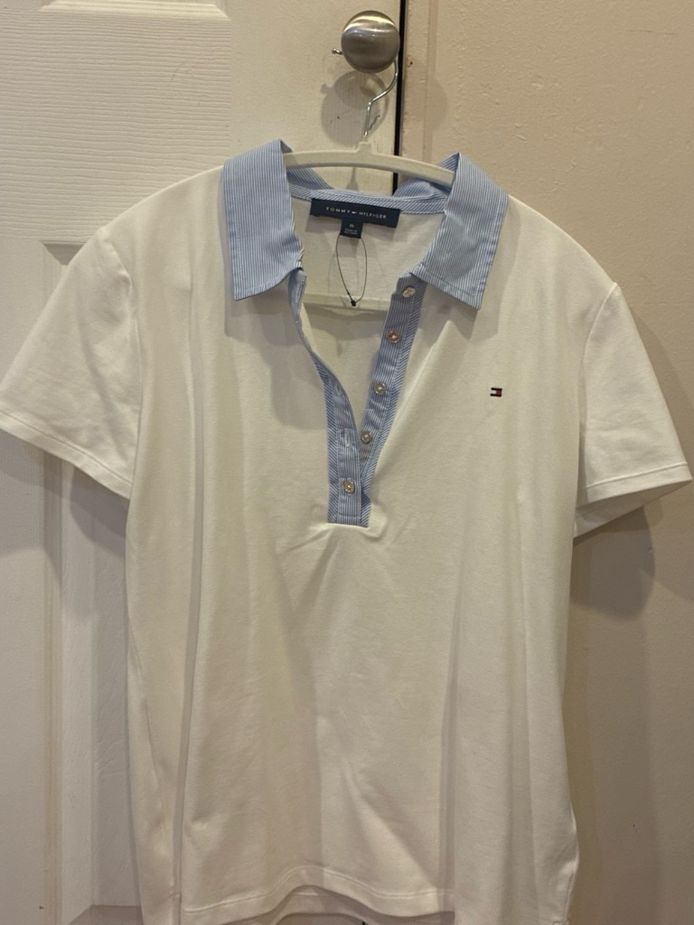 Tommy Hilfiger White Polo with Light Blue Collar